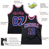 Custom Black Royal Pinstripe Royal-Pink Authentic Basketball Jersey