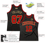 Custom Black Old Gold Pinstripe Red-Old Gold Authentic Basketball Jersey