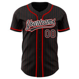 Custom Black Red Pinstripe Black Authentic Baseball Jersey