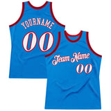 Custom Blue White-Red Authentic Throwback Basketball Jersey