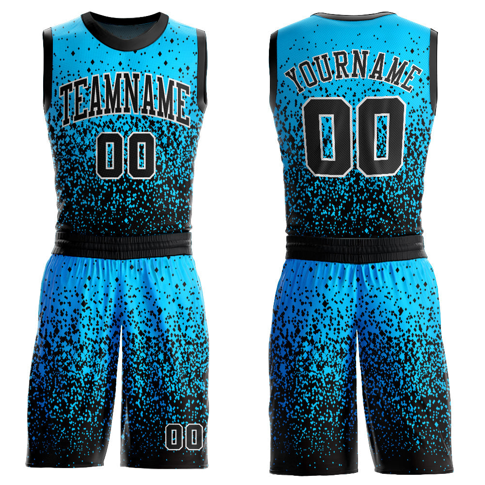 Custom Gray Black-Old Gold Round Neck Sublimation Basketball Suit