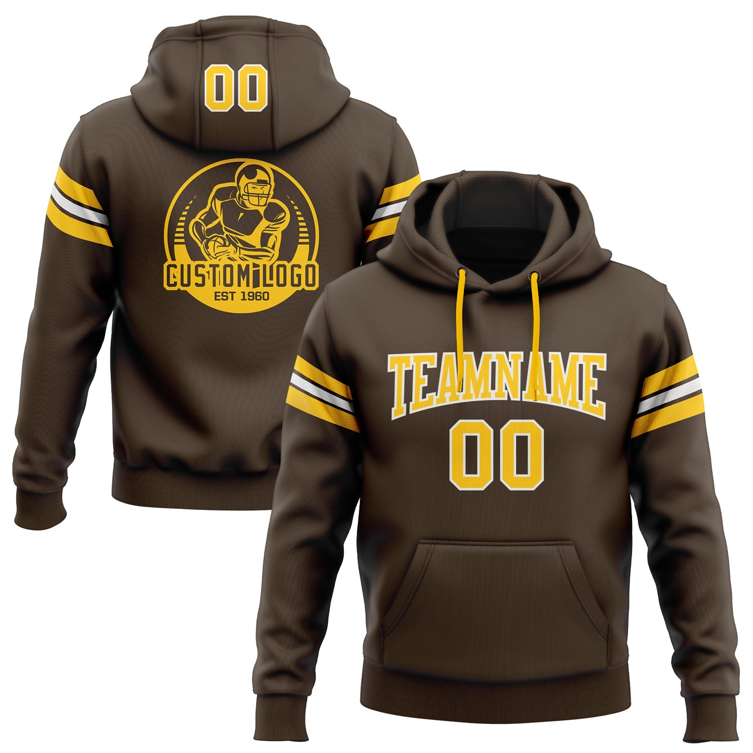 Custom Stitched Brown Gold-White Football Pullover Sweatshirt Hoodie