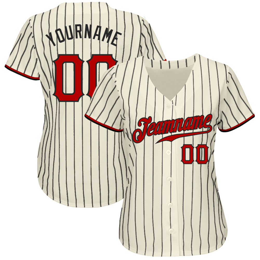 Cheap Custom Gray Black Pinstripe Red Authentic Baseball Jersey