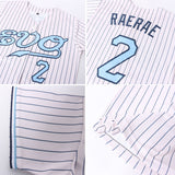 Custom Cream Navy Pinstripe Light Blue-Navy Authentic Baseball Jersey