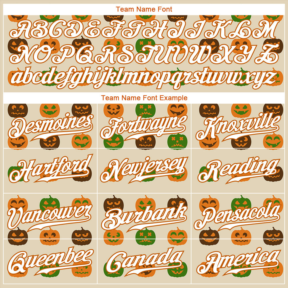 Custom Cream White-Texas Orange 3D Pattern Design Halloween Pumpkins Authentic Baseball Jersey