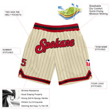 Custom Cream Black Pinstripe Red-Black Authentic Basketball Shorts