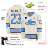 Custom Cream Light Blue-Dark Gary Hockey Jersey