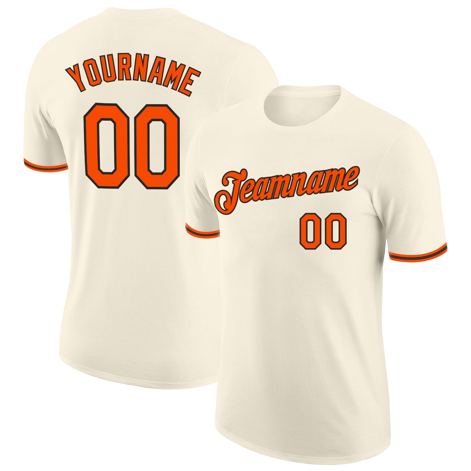 Custom Cream Orange-Black Performance T-Shirt