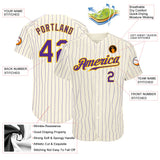 Custom Cream Purple Pinstripe Purple-Gold Authentic Baseball Jersey