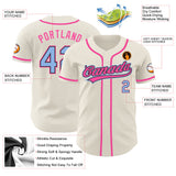 Custom Cream Light Blue Black-Pink Authentic Baseball Jersey
