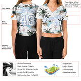 Custom Women's White White-Light Blue Hawaii Palm Trees 3D V-Neck Cropped Baseball Jersey