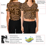 Custom Women's Brown Brown-Old Gold Leopard 3D V-Neck Cropped Baseball Jersey