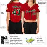 Custom Women's Red Green-White V-Neck Cropped Baseball Jersey