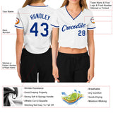 Custom Women's White Royal V-Neck Cropped Baseball Jersey
