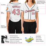 Custom Women's White Pink-Black V-Neck Cropped Baseball Jersey