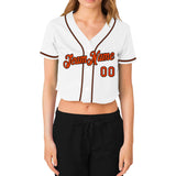 Custom Women's White Orange-Black V-Neck Cropped Baseball Jersey