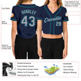 Custom Women's Navy Gary-Aqua V-Neck Cropped Baseball Jersey
