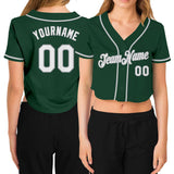 Custom Women's Green White-Gray V-Neck Cropped Baseball Jersey