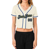 Custom Women's Cream Royal-Gold V-Neck Cropped Baseball Jersey