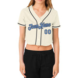 Custom Women's Cream Light Blue-Steel Gray V-Neck Cropped Baseball Jersey