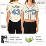 Custom Women's Cream Light Blue-Steel Gray V-Neck Cropped Baseball Jersey