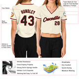 Custom Women's Cream Black-Red V-Neck Cropped Baseball Jersey