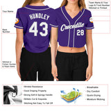 Custom Women's Purple White-Gray V-Neck Cropped Baseball Jersey