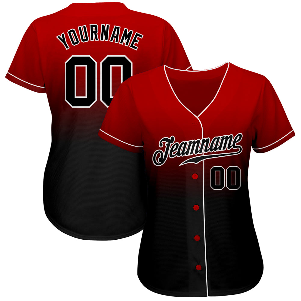 Custom Red Black-White Authentic Fade Fashion Baseball Jersey