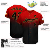 Custom Red Black-Old Gold Authentic Fade Fashion Baseball Jersey