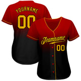 Custom Red Gold-Black Authentic Fade Fashion Baseball Jersey