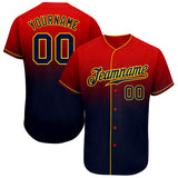 Custom Red Navy-Gold Authentic Fade Fashion Baseball Jersey