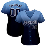 Custom Light Blue Navy-White Authentic Fade Fashion Baseball Jersey