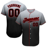 Custom Gray Black-Red Authentic Fade Fashion Baseball Jersey