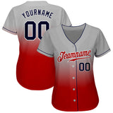 Custom Gray Navy-Red Authentic Fade Fashion Baseball Jersey