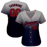 Custom Gray Red-Navy Authentic Fade Fashion Baseball Jersey