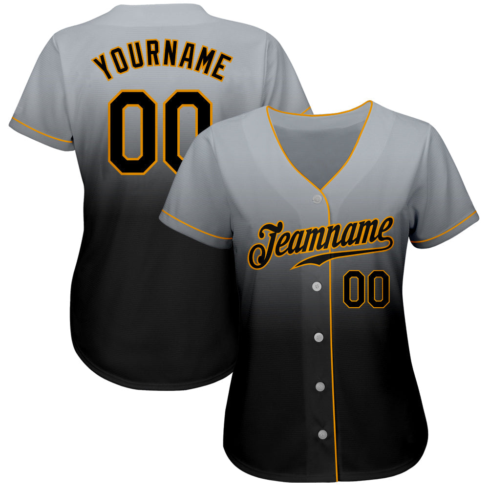 Custom Gray Black-Gold Authentic Fade Fashion Baseball Jersey