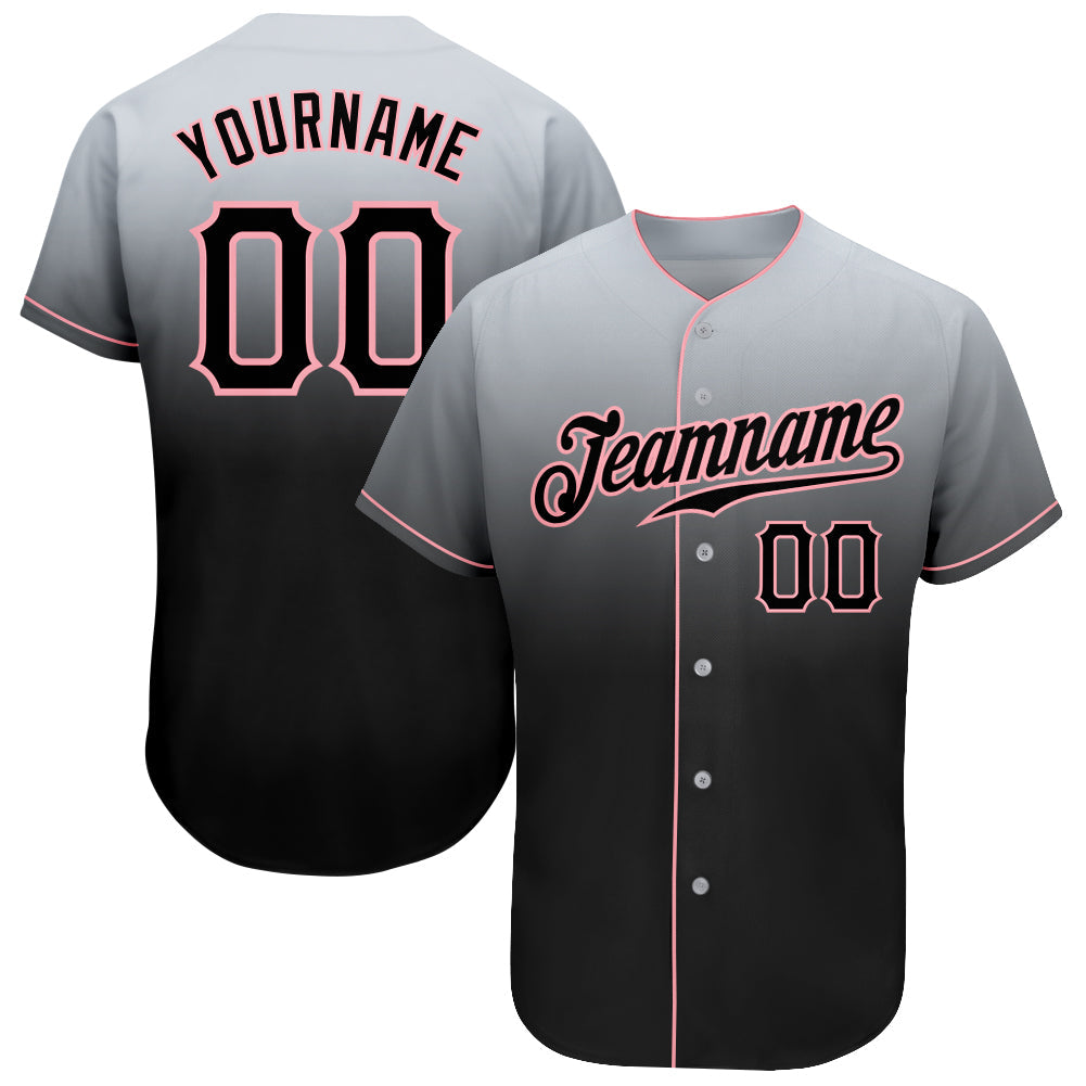 Custom Gray Black-Pink Authentic Fade Fashion Baseball Jersey