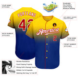 Custom Gold Red-Royal Authentic Fade Fashion Baseball Jersey
