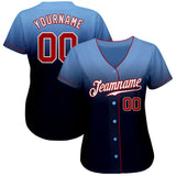 Custom Light Blue Red-Navy Authentic Fade Fashion Baseball Jersey