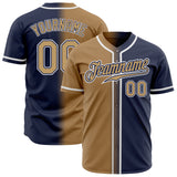 Custom Navy Old Gold-White Authentic Fade Fashion Baseball Jersey