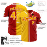 Custom Red Gold-White Authentic Fade Fashion Baseball Jersey