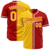 Custom Red Gold-White Authentic Fade Fashion Baseball Jersey