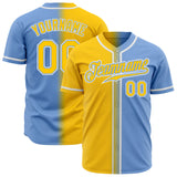 Custom Light Blue Gold-White Authentic Fade Fashion Baseball Jersey