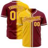 Custom Crimson Gold-White Authentic Fade Fashion Baseball Jersey