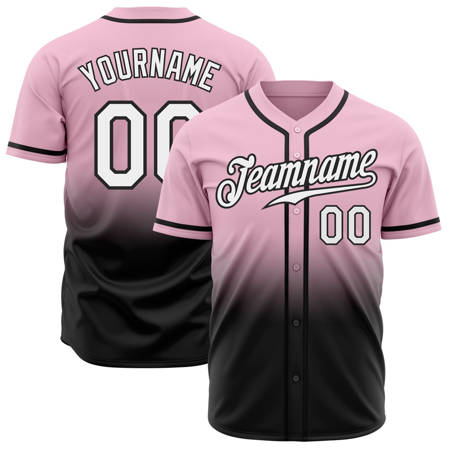 Custom Light Pink White-Black Authentic Fade Fashion Baseball Jersey