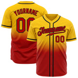 Custom Gold Red-Black Authentic Fade Fashion Baseball Jersey