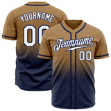Custom Old Gold White-Navy Authentic Fade Fashion Baseball Jersey