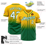 Custom Gold White-Kelly Green Authentic Fade Fashion Baseball Jersey