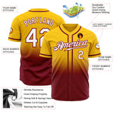 Custom Gold White-Crimson Authentic Fade Fashion Baseball Jersey