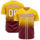Custom Gold White-Burgundy Authentic Fade Fashion Baseball Jersey